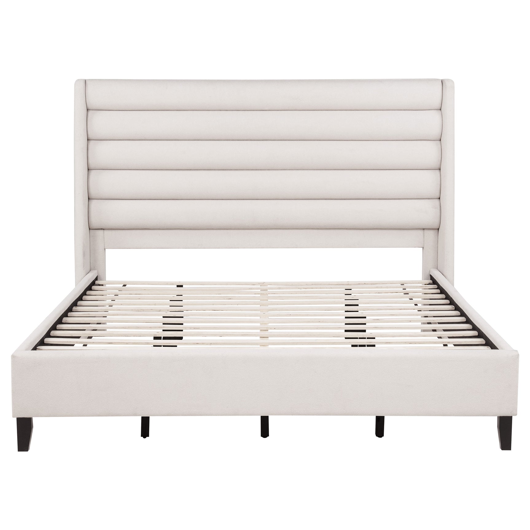Leslie Upholstered Tufted Eastern King Wingback Platform Bed Beige