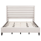 Leslie Upholstered Tufted California King Wingback Platform Bed Beige