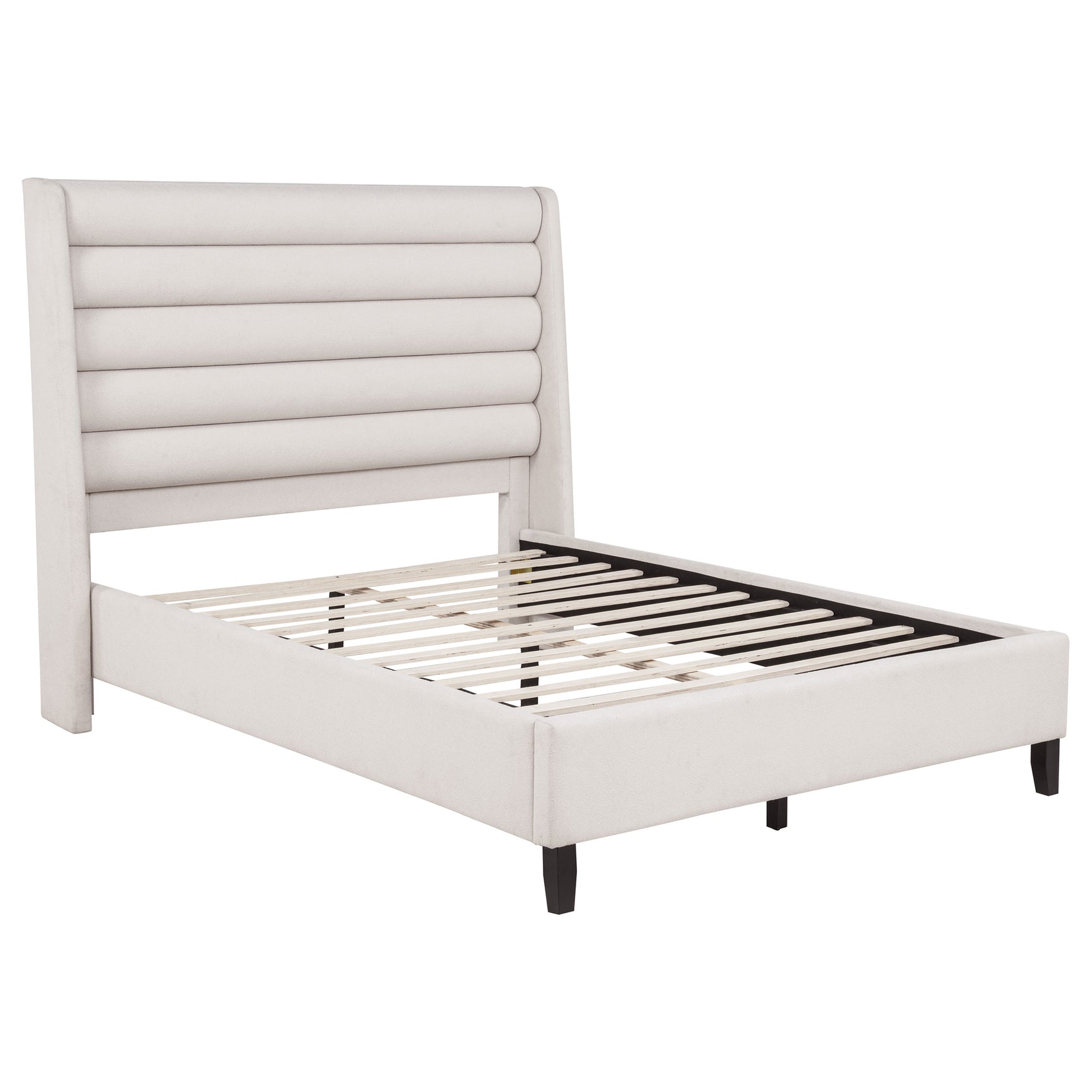 Tampa Furniture Outlet - Coaster - Leslie Upholstered Tufted Queen Wingback Platform Bed Beige - 315983Q