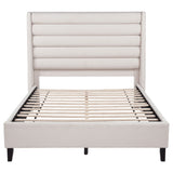 Leslie Upholstered Tufted Queen Wingback Platform Bed Beige