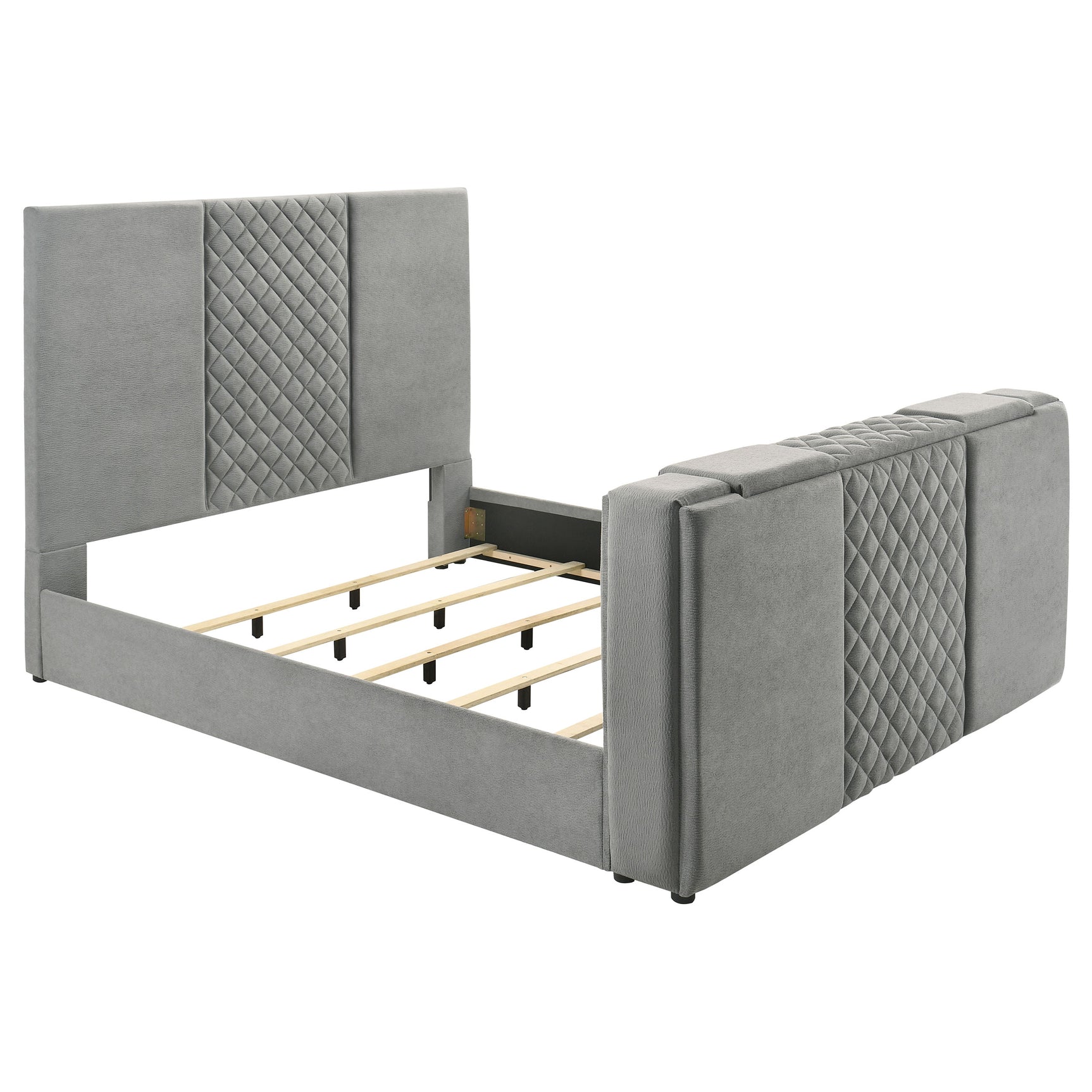Tampa Furniture Outlet - Coaster - Tara 61-inch Upholstered Eastern King Panel TV Bed Grey - 315994KE