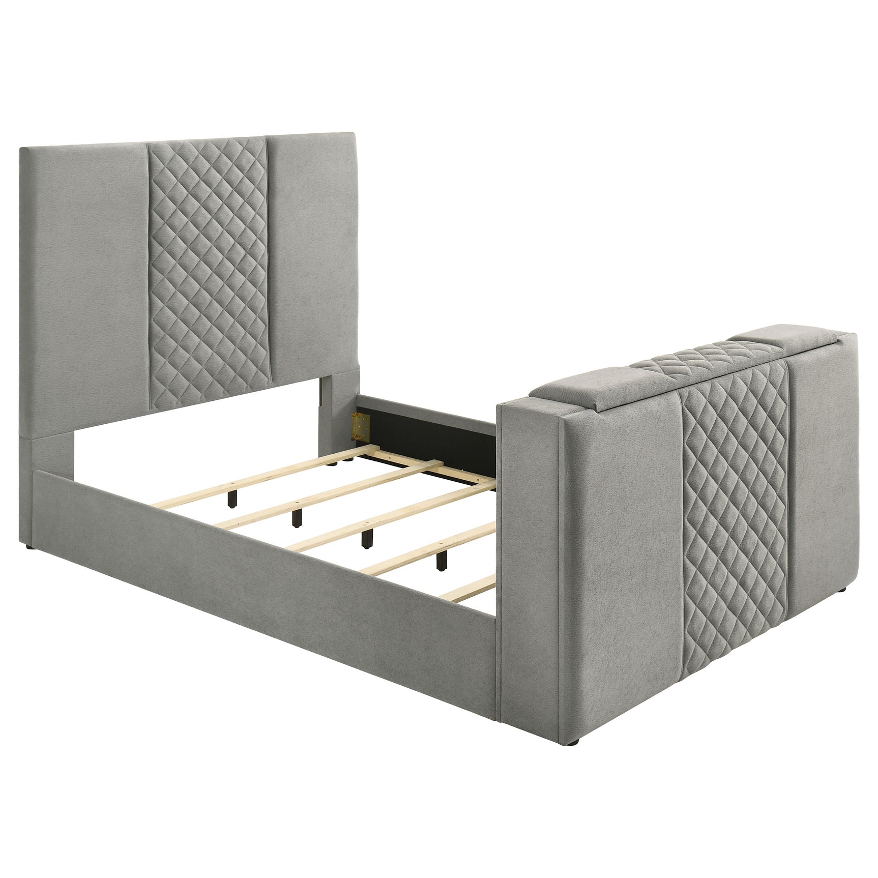 Tampa Furniture Outlet - Coaster - Tara 61-inch Upholstered Queen Panel TV Bed Grey - 315994Q