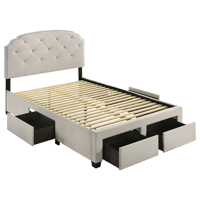 Tampa Furniture Outlet - Coaster - Marianna 4-drawer Upholstered Full Storage Bed Cream - 316011F