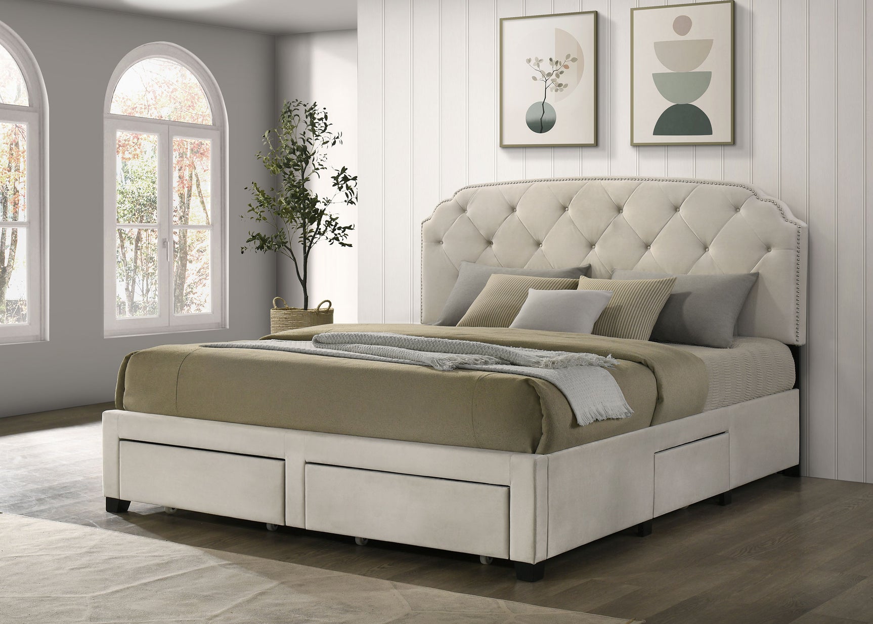 Marianna 4-drawer Upholstered Eastern King Storage Bed Cream