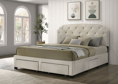Marianna 4-drawer Upholstered Eastern King Storage Bed Cream