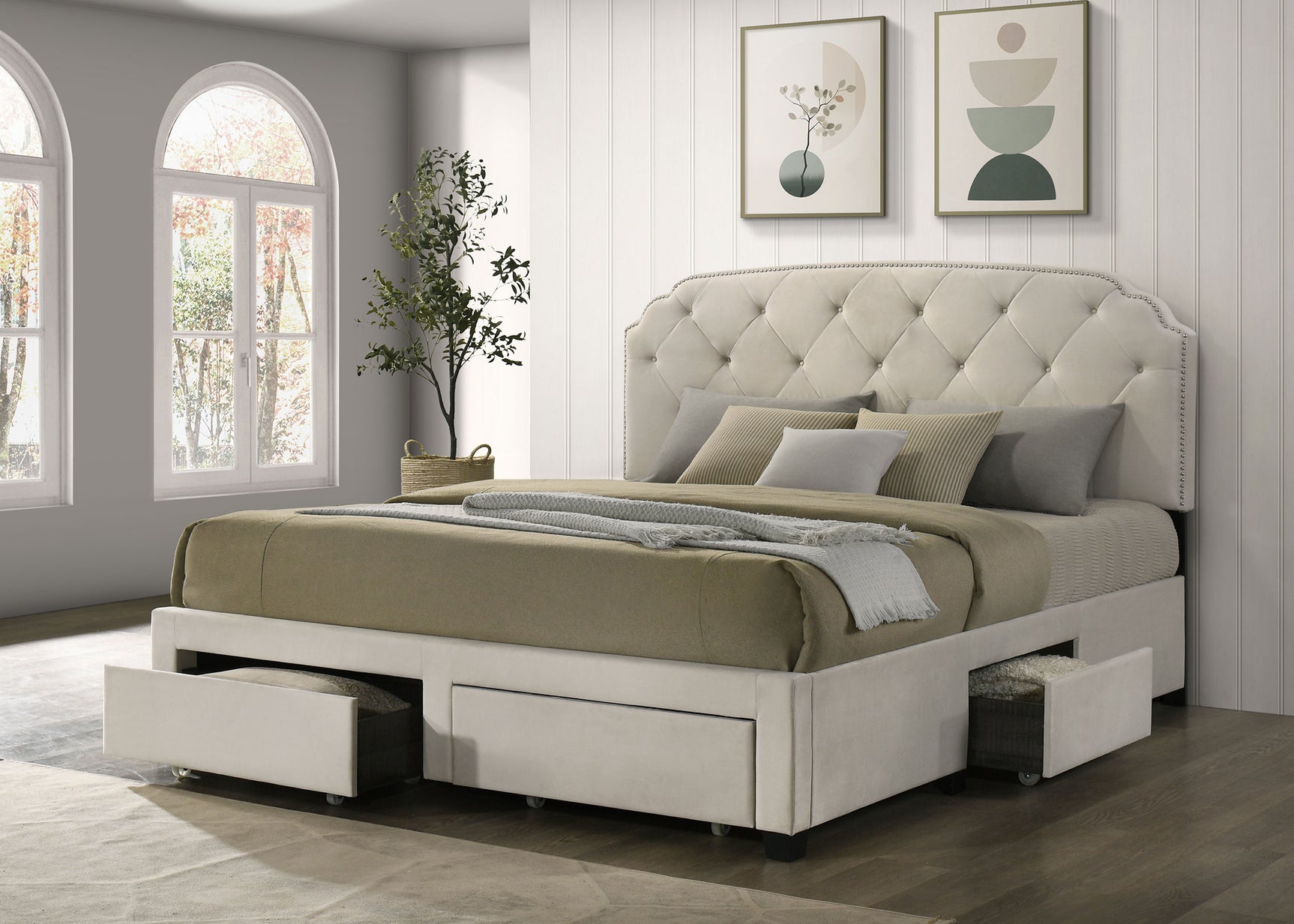 Marianna 4-drawer Upholstered Eastern King Storage Bed Cream