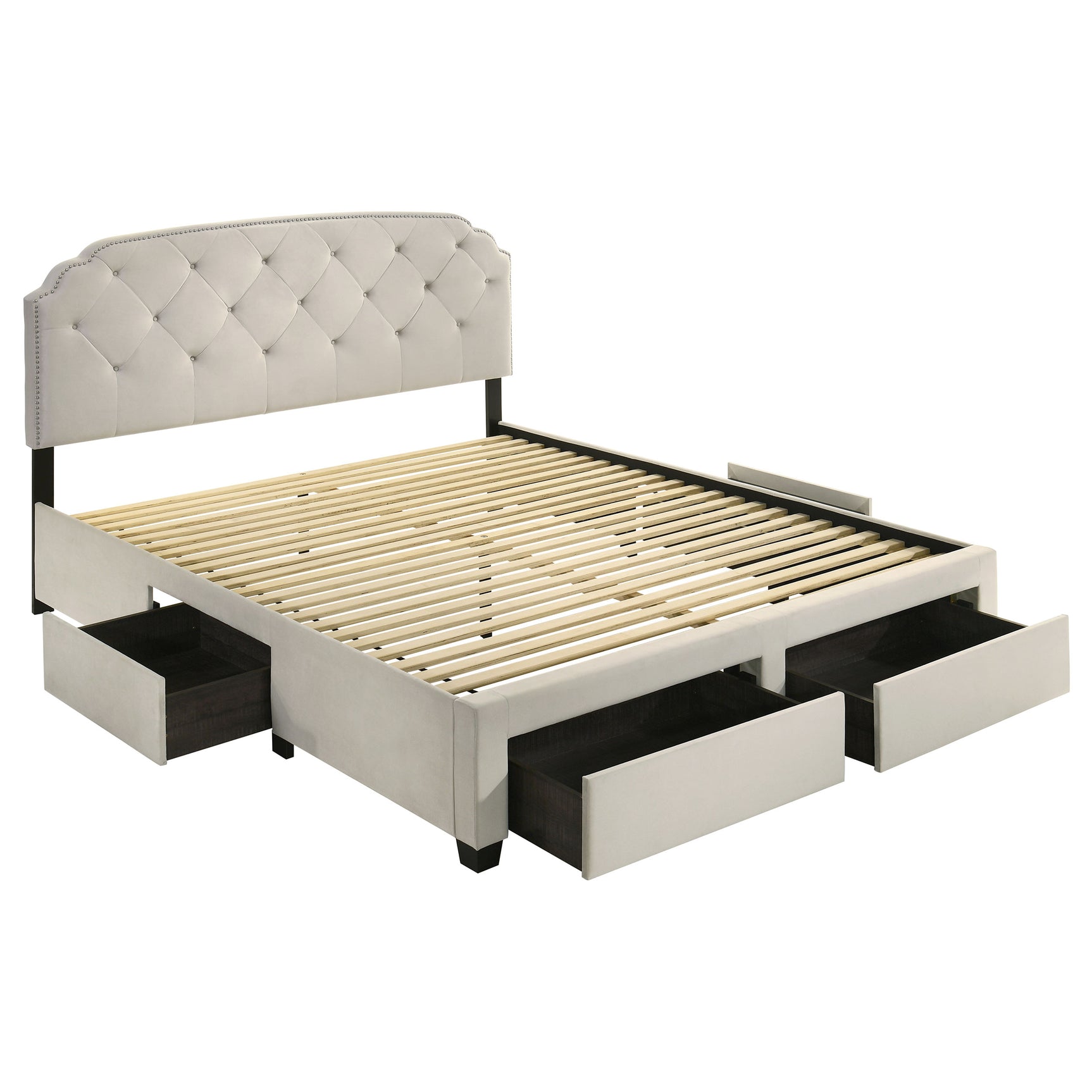 Tampa Furniture Outlet - Coaster - Marianna 4-drawer Upholstered Eastern King Storage Bed Cream - 316011KE