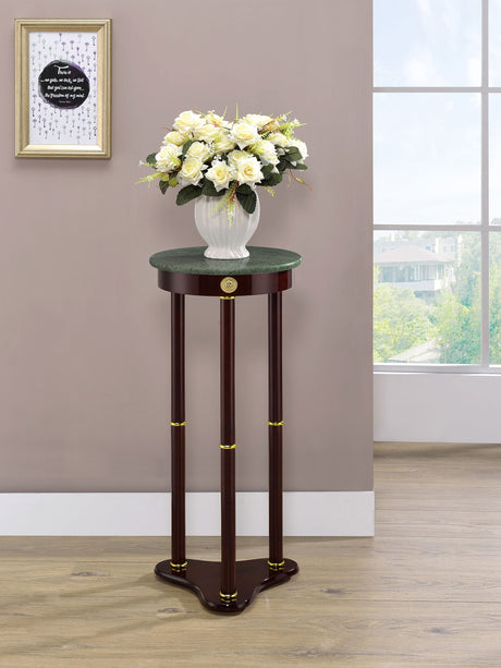 Edie Round Marble Top Plant Stand Merlot - Tampa Furniture Outlet