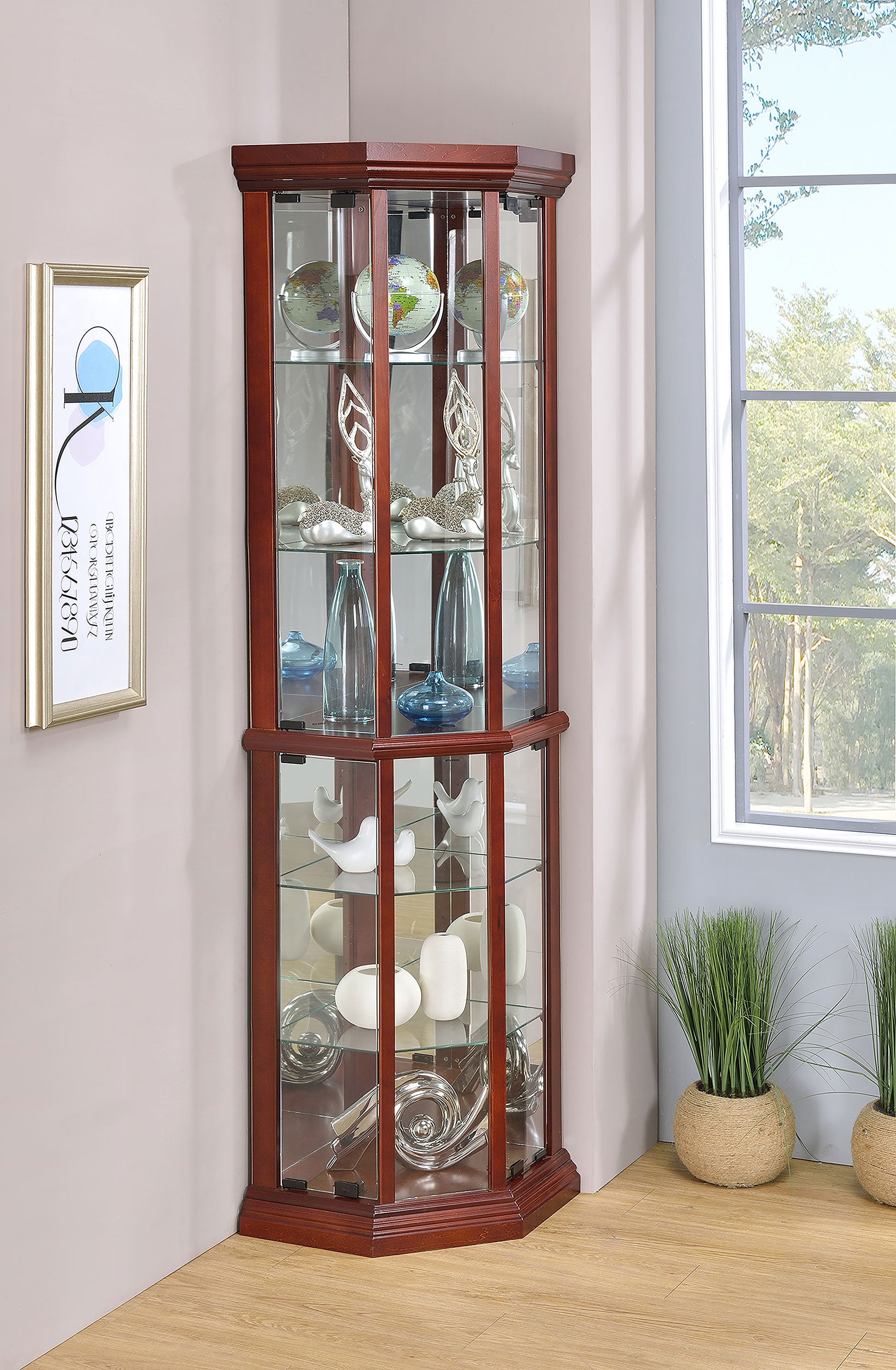 Appledale 6-shelf Corner Curio Display Cabinet Medium Brown - Tampa Furniture Outlet