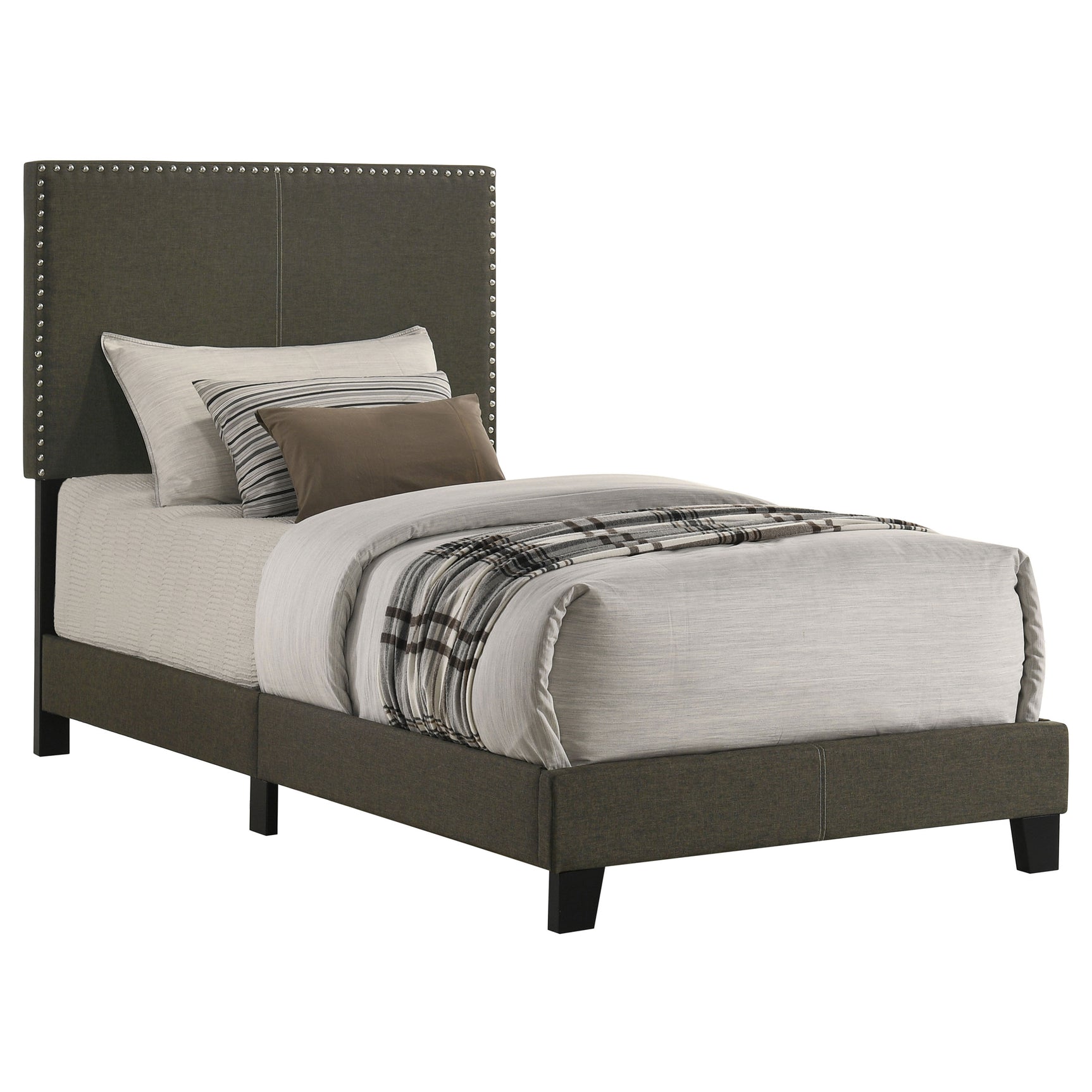 Boyd Upholstered Twin Panel Bed Charcoal - Tampa Furniture Outlet