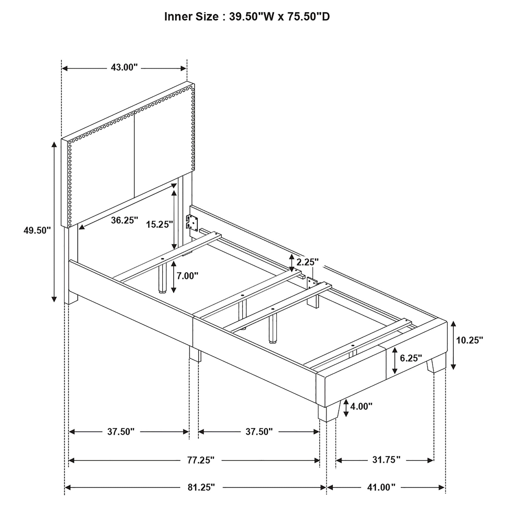 Boyd Upholstered Twin Panel Bed Charcoal - Tampa Furniture Outlet
