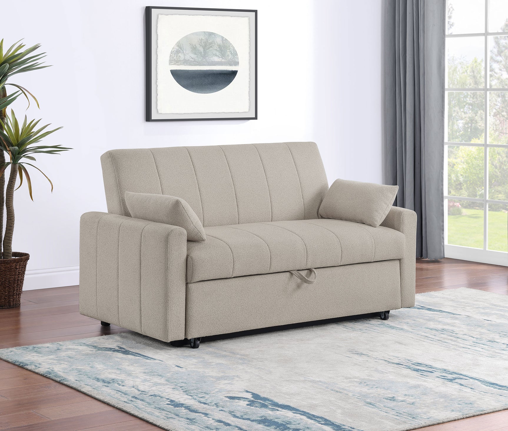 Portland Boucle Upholstered Sleeper Sofa Bed Latte - Tampa Furniture Outlet