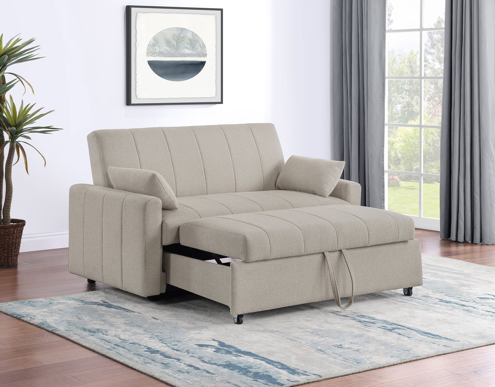 Portland Boucle Upholstered Sleeper Sofa Bed Latte - Tampa Furniture Outlet