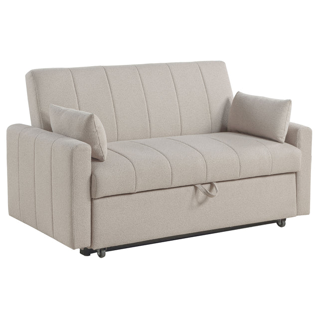 Tampa Furniture Outlet - Coaster - Portland Boucle Upholstered Sleeper Sofa Bed Latte - 350142