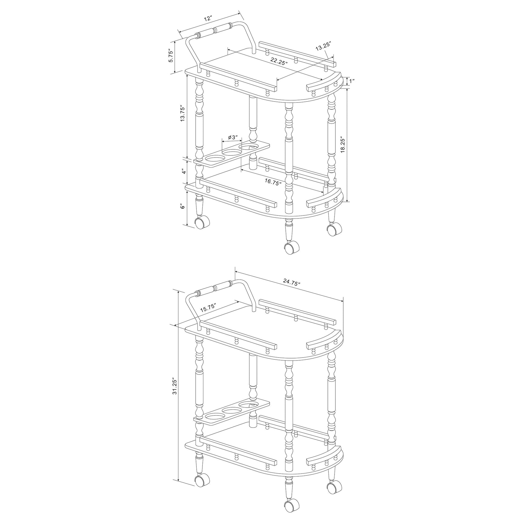 Palmer 2-tier Rectangular Wood Bar Cart Merlot - Tampa Furniture Outlet