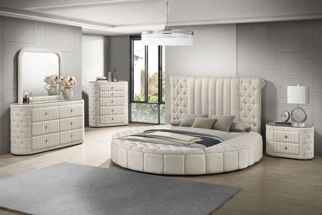 Tampa Furniture Outlet - Coaster - Sonya 5-piece Upholstered Eastern King Bedroom Set Ivory - 360111KE-S5