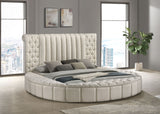 Sonya Upholstered Eastern King Round Storage Bed Ivory - Tampa Furniture Outlet