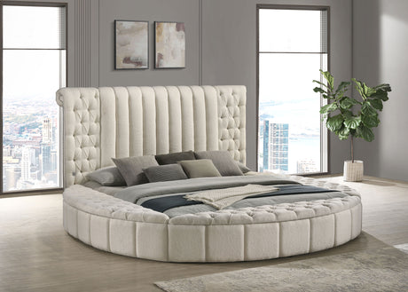 Sonya Upholstered Eastern King Round Storage Bed Ivory - Tampa Furniture Outlet