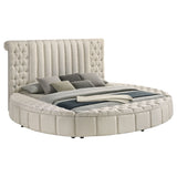 Sonya Upholstered Eastern King Round Storage Bed Ivory - Tampa Furniture Outlet