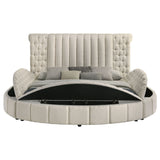 Sonya Upholstered Eastern King Round Storage Bed Ivory - Tampa Furniture Outlet