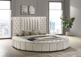Sonya Upholstered Queen Round Storage Bed Ivory - Tampa Furniture Outlet