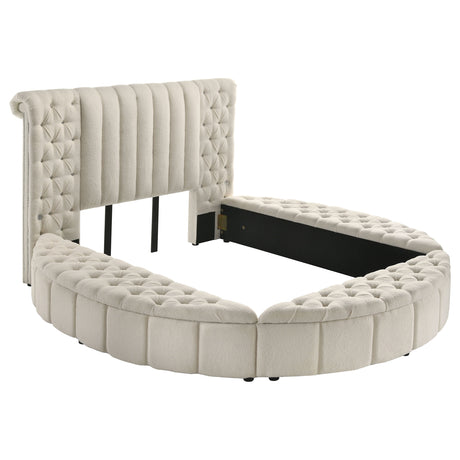 Tampa Furniture Outlet - Coaster - Sonya Upholstered Queen Round Storage Bed Ivory - 360111Q