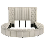 Sonya Upholstered Queen Round Storage Bed Ivory - Tampa Furniture Outlet