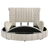 Sonya Upholstered Queen Round Storage Bed Ivory - Tampa Furniture Outlet