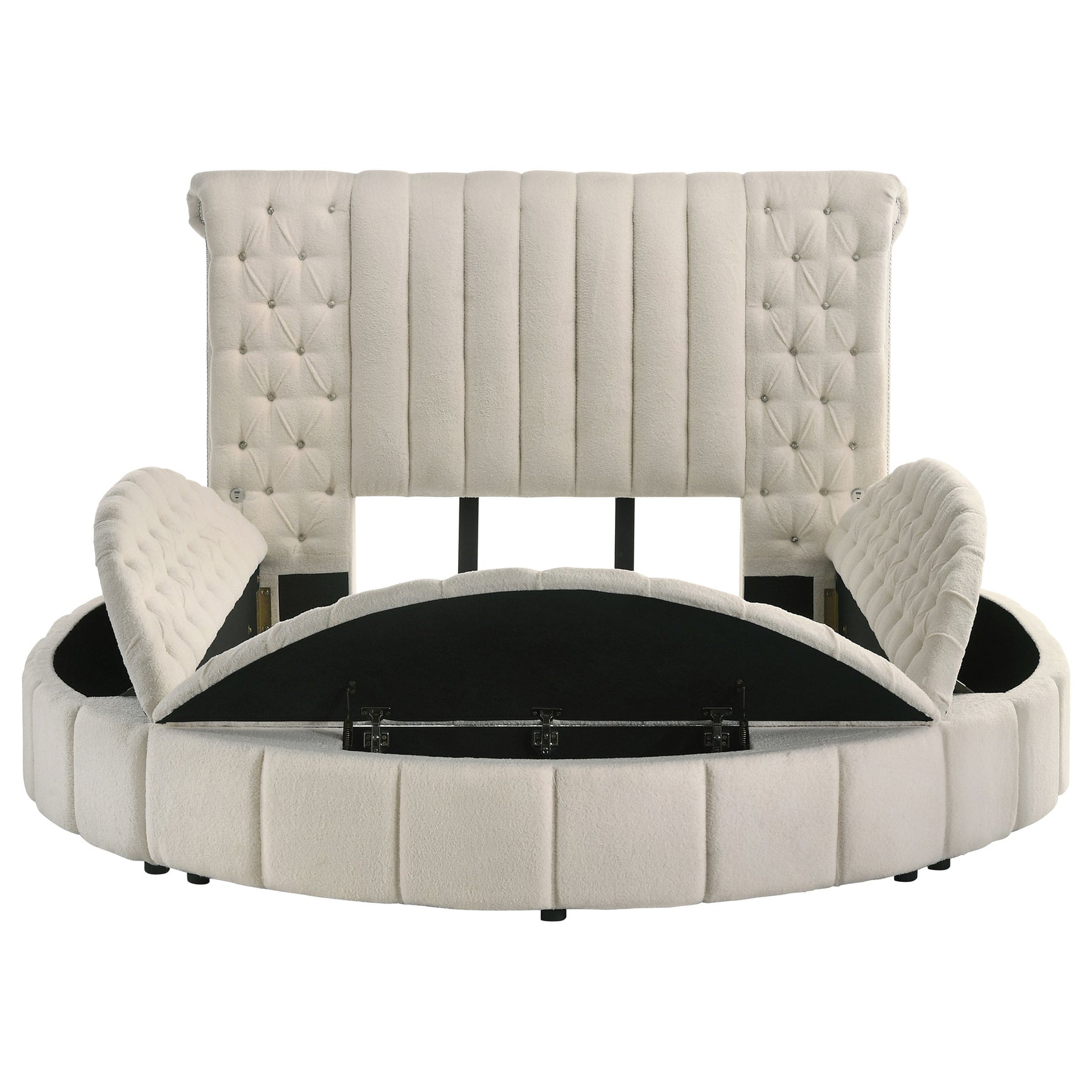 Sonya Upholstered Queen Round Storage Bed Ivory - Tampa Furniture Outlet