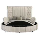 Sonya Upholstered Queen Round Storage Bed Ivory - Tampa Furniture Outlet