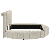 Sonya Upholstered Queen Round Storage Bed Ivory - Tampa Furniture Outlet