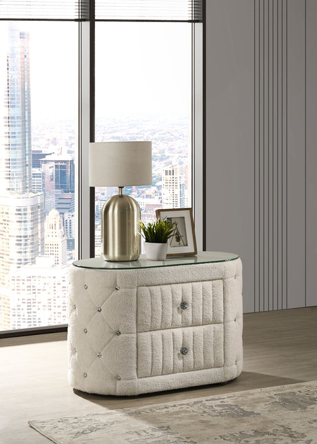Sonya 2-drawer Upholstered Nightstand Bedside Table Ivory - Tampa Furniture Outlet