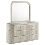Tampa Furniture Outlet - Coaster - Sonya 6-drawer Upholstered Bedroom Dresser with Mirror Ivory - 360113M