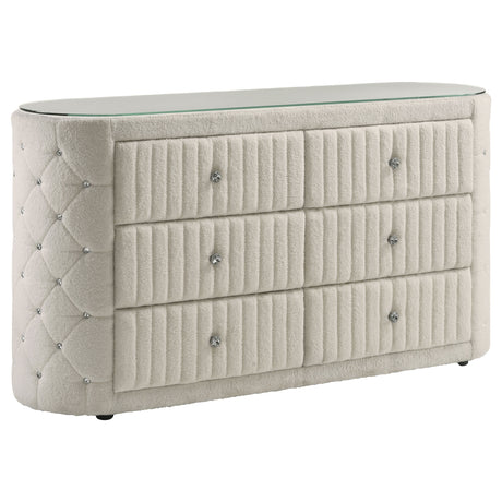 Tampa Furniture Outlet - Coaster - Sonya 6-drawer Upholstered Bedroom Dresser Ivory - 360113