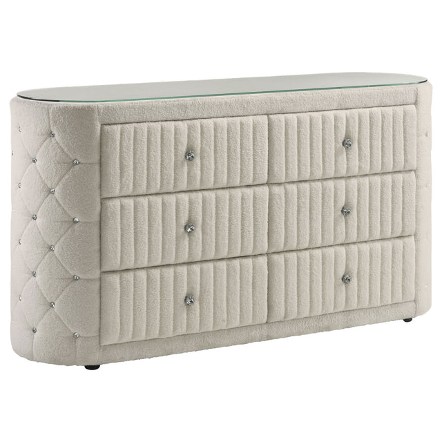 Tampa Furniture Outlet - Coaster - Sonya 6-drawer Upholstered Bedroom Dresser Ivory - 360113