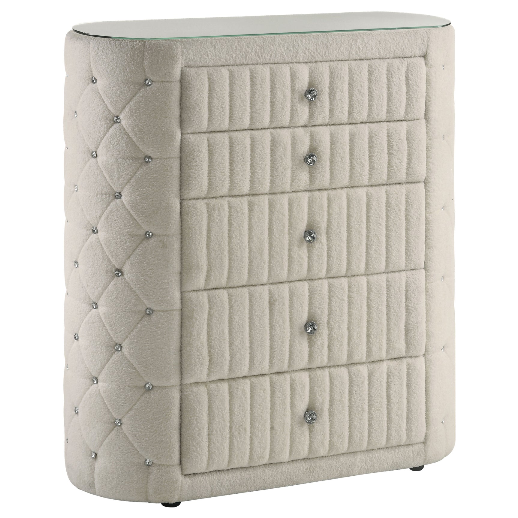Tampa Furniture Outlet - Coaster - Sonya 5-drawer Upholstered Bedroom Chest of Drawers Ivory - 360115