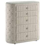 Tampa Furniture Outlet - Coaster - Sonya 5-drawer Upholstered Bedroom Chest of Drawers Ivory - 360115