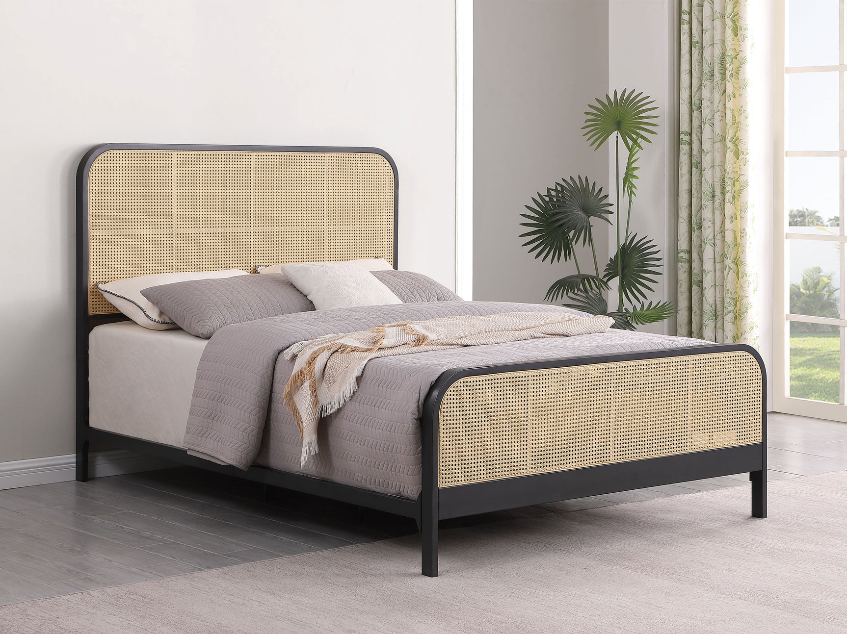 Lanewood Open Cane Webbing Metal Queen Bed Black - Tampa Furniture Outlet