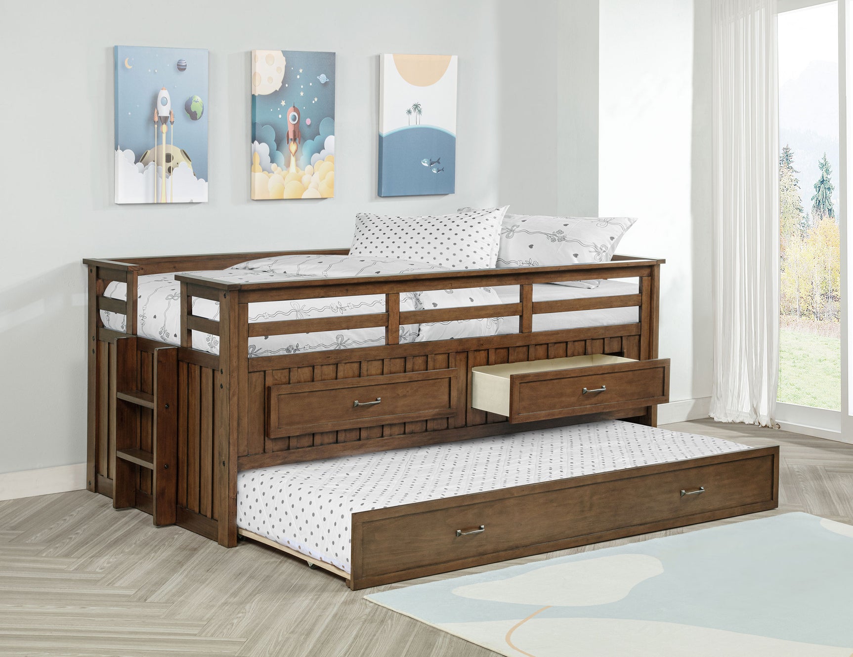 Carlsbad Wood Twin Captains Bed With Trundle Medium Brown - Tampa Furniture Outlet