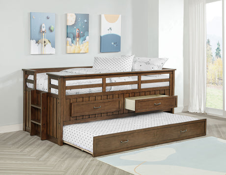 Carlsbad Wood Twin Captains Bed With Trundle Medium Brown - Tampa Furniture Outlet