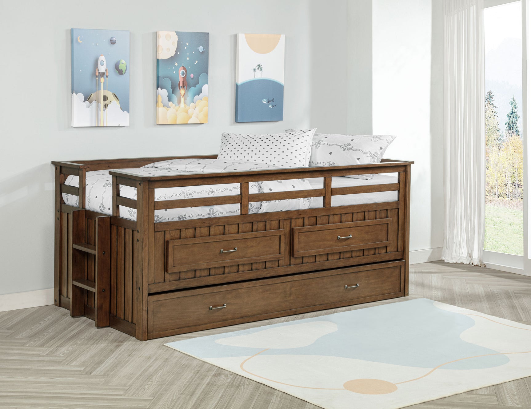 Carlsbad Wood Twin Captains Bed With Trundle Medium Brown - Tampa Furniture Outlet