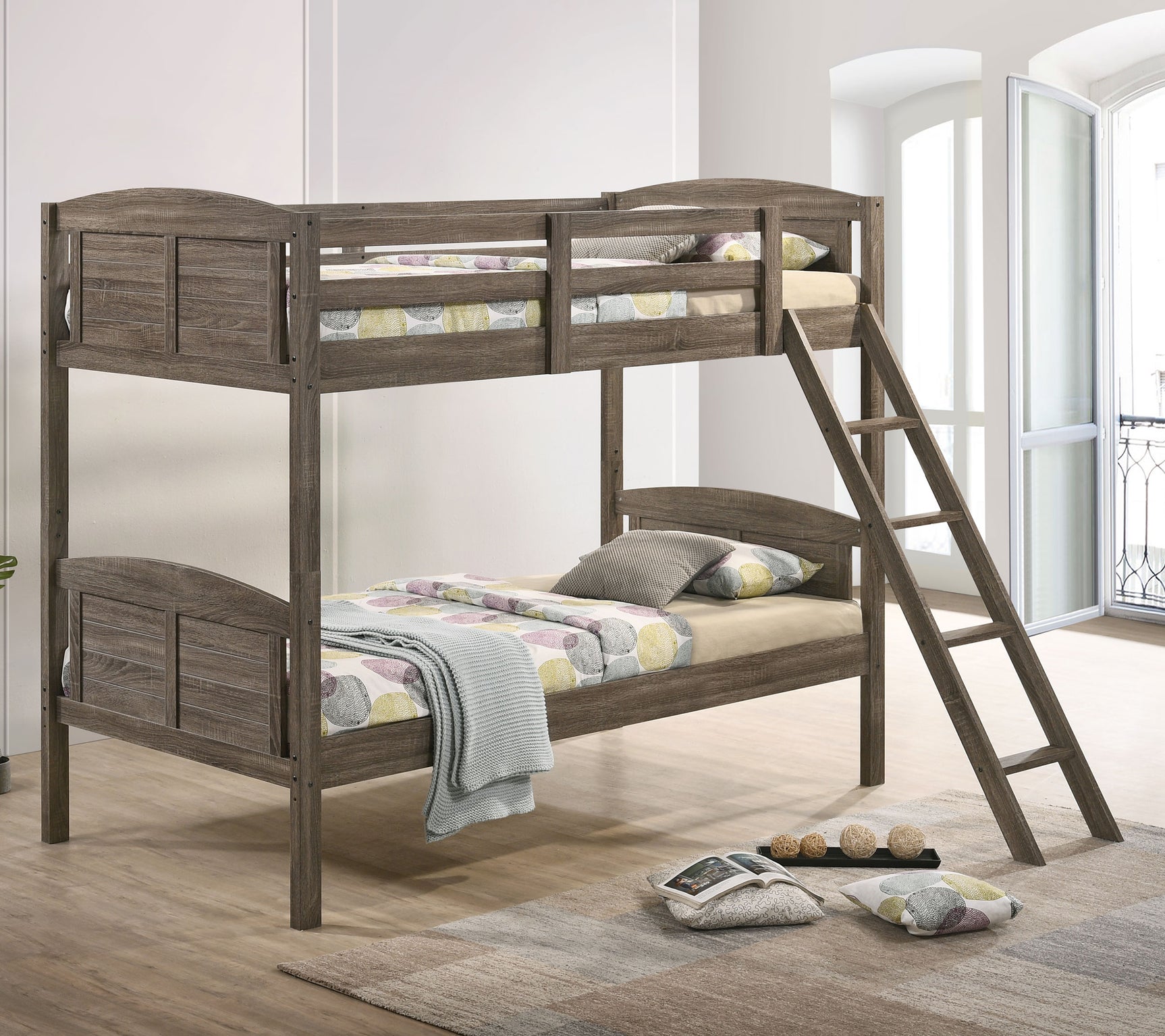 Flynn Wood Twin Over Twin Bunk Bed Weathered Brown - Tampa Furniture Outlet