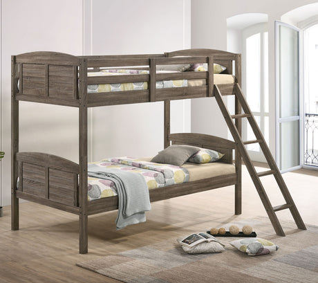 Flynn Wood Twin Over Twin Bunk Bed Weathered Brown - Tampa Furniture Outlet