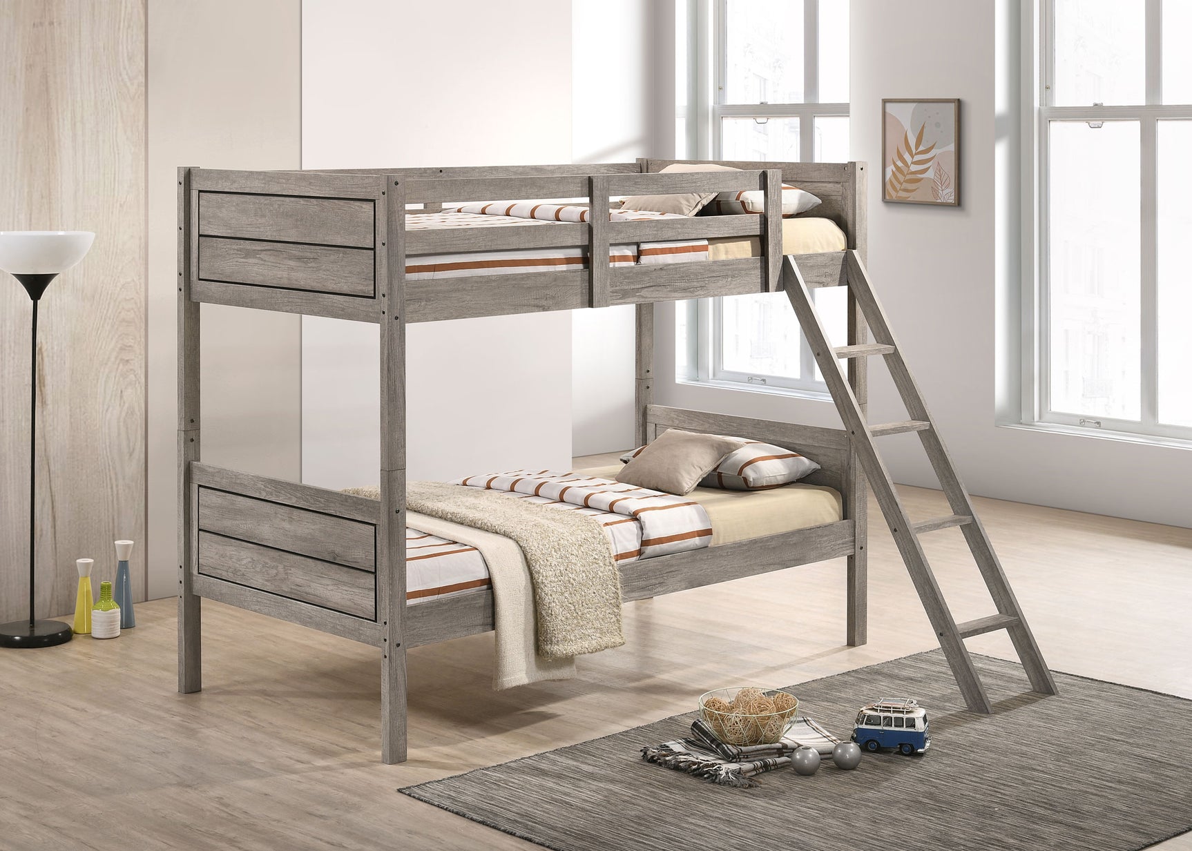 Ryder Wood Twin Over Twin Bunk Bed with Mattress Weathered Taupe - Tampa Furniture Outlet