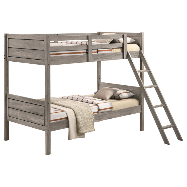 Tampa Furniture Outlet - Coaster - Ryder Wood Twin Over Twin Bunk Bed with Mattress Weathered Taupe - 400818-SM