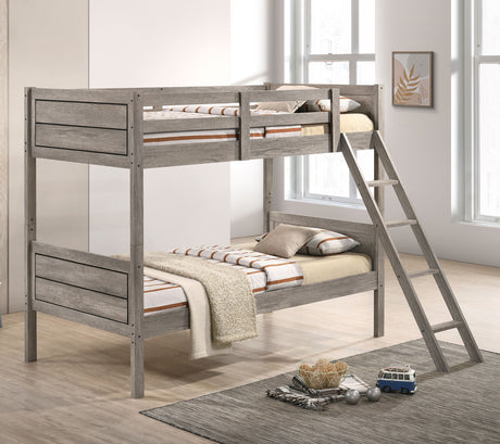 Ryder Wood Twin Over Twin Bunk Bed Weathered Taupe - Tampa Furniture Outlet