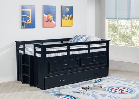 Carlsbad Wood Twin Captains Bed With Trundle Navy Blue - Tampa Furniture Outlet