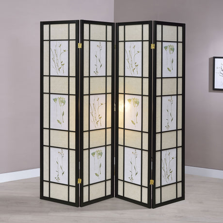 Catabella 4-Panel Room Divider Folding Shoji Screen Floral - Tampa Furniture Outlet