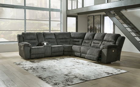 Tampa Furniture Outlet - Ashley Furniture - Nettington Sectional - 4-Piece Power Reclining Sectional / Smoke - 44101S3