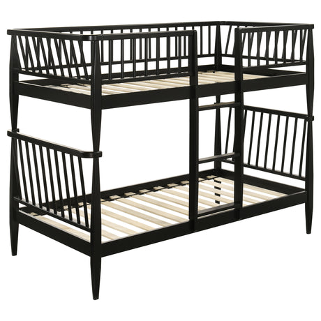 Tampa Furniture Outlet - Coaster - Abram Windsor Twin Over Twin Wood Bunk Bed with Ladder Black - 460061BLKT